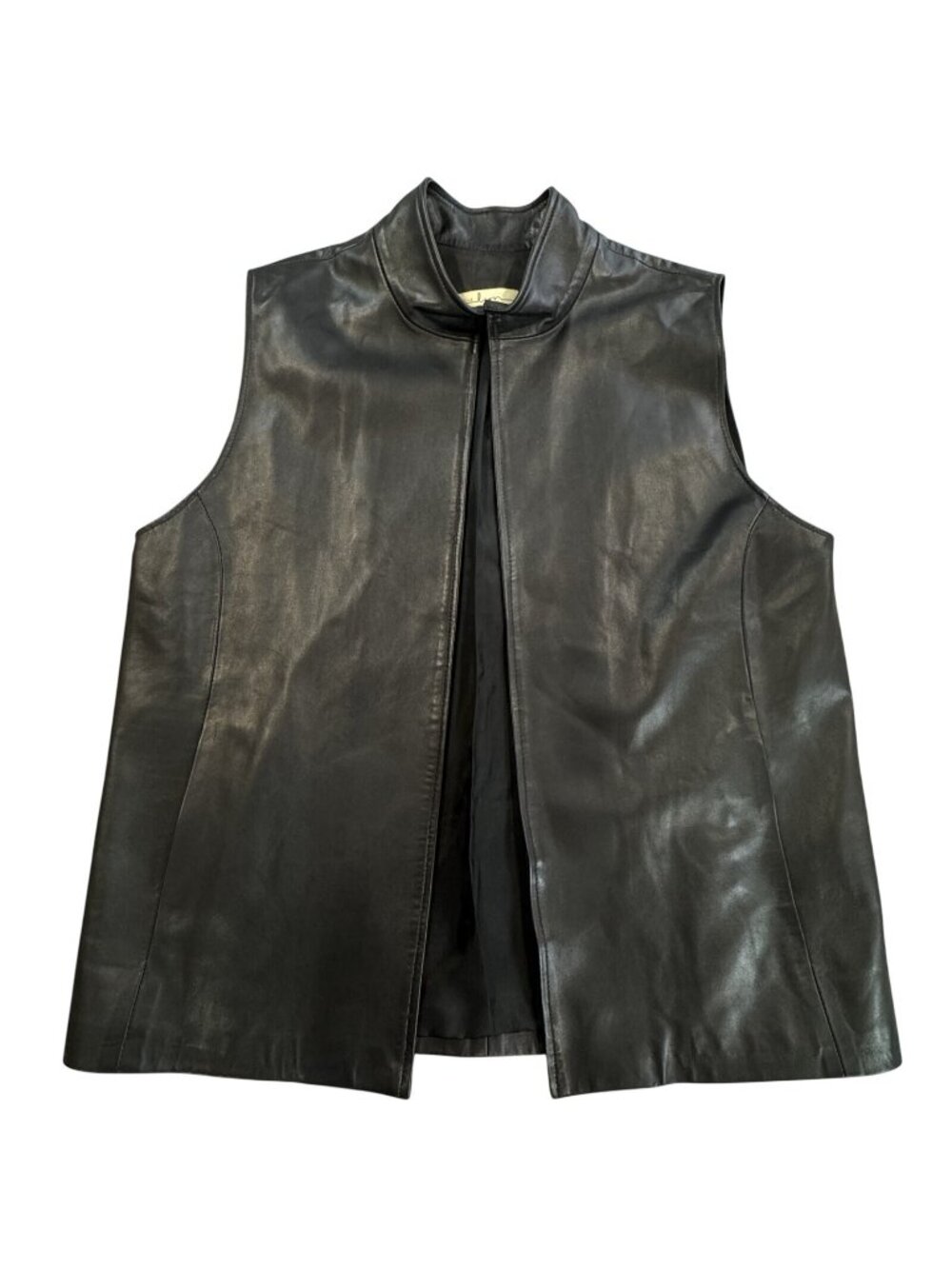 Sibylle Lyn Black Leather Vest Womens Size XL? Spec Mock Neck Lined Custom Biker